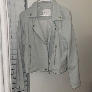 Blank NYC Gray Leather Moto Jacket with Asymmetrical Zipper